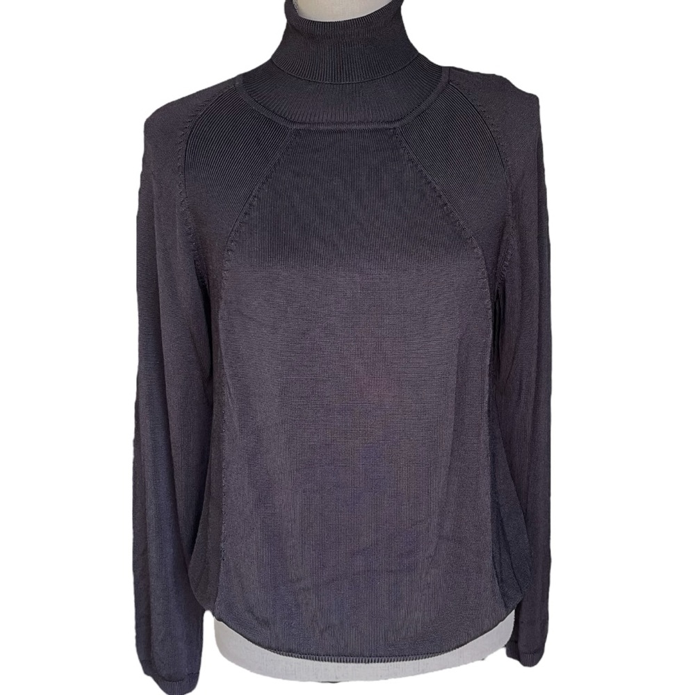 Spanner Black Sheen Fine Knit Turtleneck Sweater (M)
